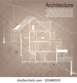 Architectural background. Part of architectural project, architectural plan, technical project, drawing technical letters, architect at work, architecture planning on paper, construction plan