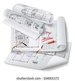 Architectural background. Part of architectural project, architectural plan, technical project, drawing technical letters, architect at work, Architecture planning on paper, construction plan