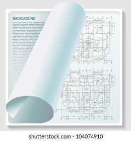 Architectural background. Part of architectural project, architectural plan, technical project, drawing technical letters, architect at work, architecture planning on paper, construction plan