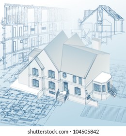 Architectural background. Part of architectural project, architectural plan, technical project, drawing technical letters, architect at work, Architecture planning on paper, construction plan