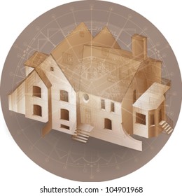 Architectural background. Part of architectural project, architectural plan, technical project, drawing technical letters, architect at work, architecture planning on paper, construction plan