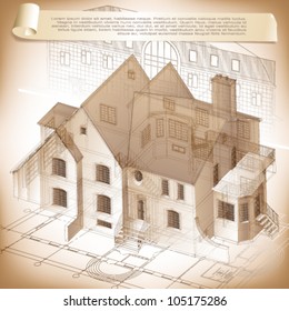 Architectural background. Part of architectural project, architectural plan, technical project, drawing technical letters, architect at work, architecture planning on paper, construction plan