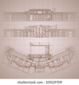 Architectural background. Part of architectural project, architectural plan, technical project, drawing technical letters, architect at work, architecture planning on paper, construction plan