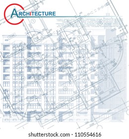 Architectural background. Part of architectural project, architectural plan, technical project, drawing technical letters, architecture planning on paper, construction plan