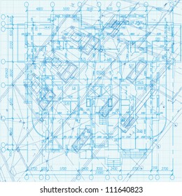 Architectural background. Part of architectural project, architectural plan, technical project, drawing technical letters, architecture planning on paper, construction plan