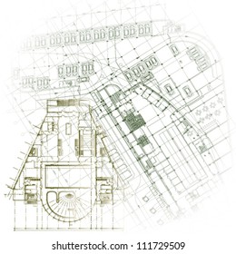 Architectural background. Part of architectural project, architectural plan, technical project, drawing technical letters, architecture planning on paper, construction plan