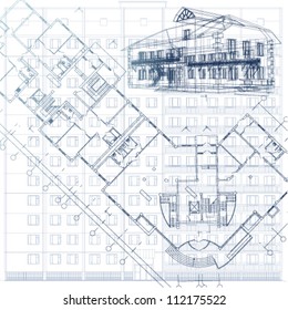 Architectural background. Part of architectural project, architectural plan, technical project, drawing technical letters, architecture planning on paper, construction plan