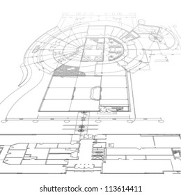 Architectural background. Part of architectural project, architectural plan, technical project, drawing technical letters, architecture planning on paper, construction plan