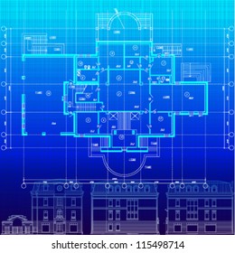 Architectural background. Part of architectural project, architectural plan, technical project, drawing technical letters, architecture planning on paper, construction plan