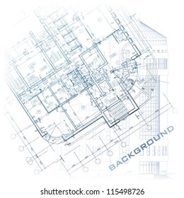 Architectural background. Part of architectural project, architectural plan, technical project, drawing technical letters, architecture planning on paper, construction plan