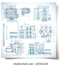 Architectural background. Part of architectural project, architectural plan, technical project, drawing technical letters, architecture planning on paper, construction plan