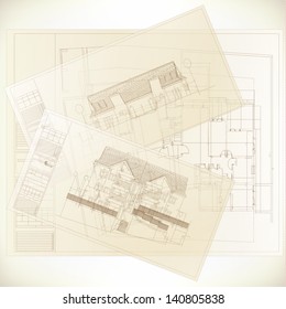 Architectural background. Part of architectural project, architectural plan, technical project, drawing technical letters, architecture planning on paper, construction plan