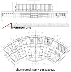 Architectural background. Part of architectural project, architectural plan, technical project, construction plan. Vector illustration
