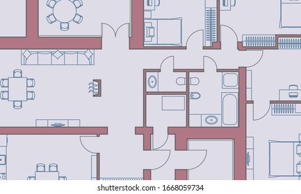 Architectural background. Part of architectural project, architectural plan of a residential building. Colorful vector illustration EPS10