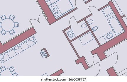 Architectural background. Part of architectural project, architectural plan of a residential building. Colorful vector illustration EPS10