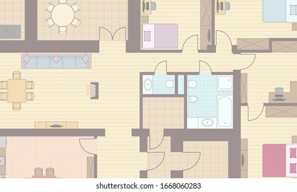 Architectural background. Part of architectural project, architectural plan of a residential building. Colorful vector illustration EPS10