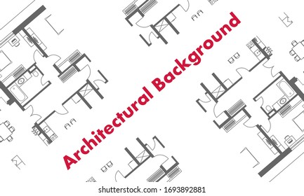 Architectural background. Part of architectural project, architectural plan of a residential building. Black and white vector illustration EPS10