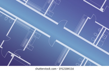 Architectural background. Part of architectural project, architectural plan of the apartment. Blue vector illustration EPS10.