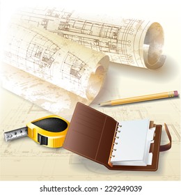 Architectural background. Part of architectural project, architectural plan, technical project, architecture planning on paper, construction plan