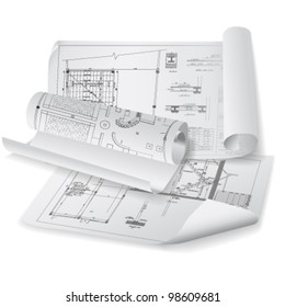 Architectural background. Part of architectural project, architectural plan, technical project, drawing technical letters, architect at work, Architecture planning on paper, construction plan