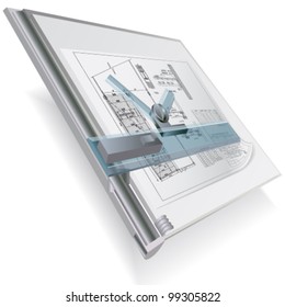 Architectural background. Part of architectural project, architectural plan, technical project, drawing technical letters, architect at work, Architecture planning on paper, construction plan