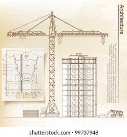 Architectural background. Part of architectural project, architectural plan, technical project, drawing technical letters, architect at work, Architecture planning on paper, construction plan