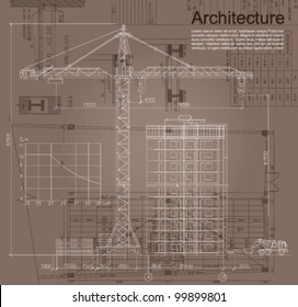 Architectural background. Part of architectural project, architectural plan, technical project, drawing technical letters, architect at work, Architecture planning on paper, construction plan