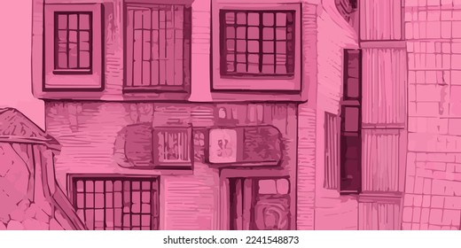 architectural background in pink style with windows