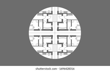 Architectural background. Plan of a residential building. Black and white vector illustration EPS10