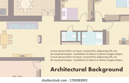 Architectural background. Architectural plan of a residential building. The drawing of the cottage. Colorful vector illustration EPS10