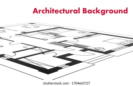 Architectural background. Architectural plan of a residential building. The drawing of the cottage. Black and white vector illustration EPS10