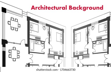 Architectural background. Architectural plan of a residential building. The drawing of the cottage. Black and white vector illustration EPS10