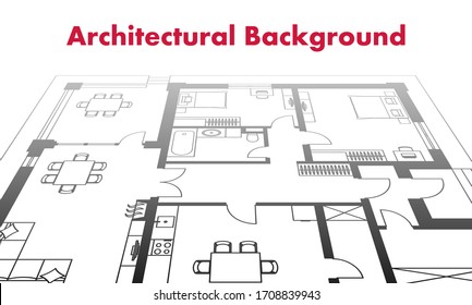 Architectural background. Architectural plan of a residential building. The drawing of the cottage. Black and white vector illustration EPS10