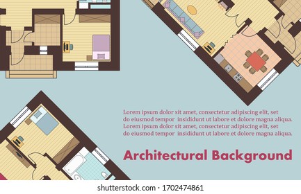 Architectural background. Architectural plans of residential buildings. The drawings of cottages. Colorful vector illustration EPS10