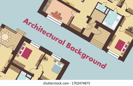 Architectural background. Architectural plans of residential buildings. The drawings of cottages. Colorful vector illustration EPS10