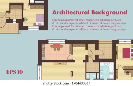 Architectural background. Architectural plans of residential buildings. The drawings of cottages. Colorful vector illustration EPS10