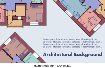 Architectural background. Architectural plans of residential buildings. The drawings of cottages. Colorful vector illustration EPS10