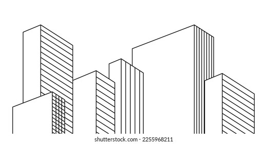 Architectural background. Tall buildings line art banner for website header template. Modern horizontal background. Abstract wallpaper. Vector EPS 10