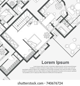 Architectural Background Template. House Plan On White Background With Place For Text. Vector Illustration.