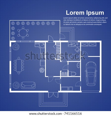 Architectural Background Template On Blue House Plan On Blueprint Background With Place For Text Vector Illustration Vector Architectural Background Template On Blue House Plan On Blueprint Background With Place For Text Vector Illustration Vector