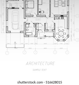 Architectural background. Vector blueprint. Detailed floor plan suburban house.