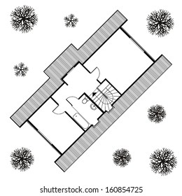 architectural background. vector blueprint with trees 