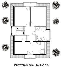 architectural background. vector blueprint with trees 