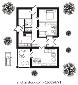 architectural background. vector blueprint with trees 