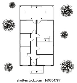 architectural background. vector blueprint with trees 
