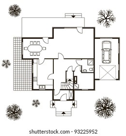 architectural background. vector blueprint with trees and car