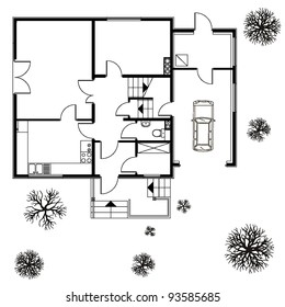 architectural background. vector blueprint with trees and car