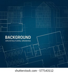 Architectural background. Vector engineering drawings on blue background.