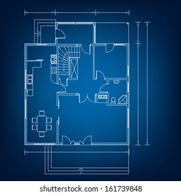 Architectural Blueprint Furniture Top View Stock Vector (Royalty Free ...