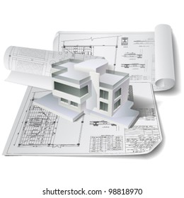 Architectural background (vector). Part of architectural project, architectural plan, technical project, drawing technical letters, architect at work, Architecture planning on paper, construction plan